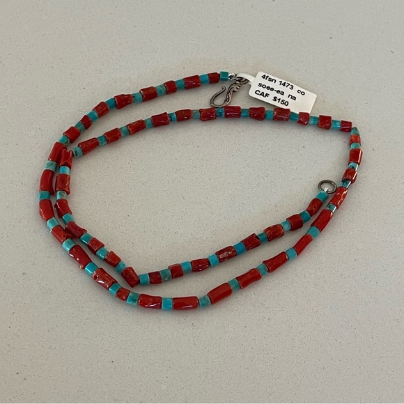 Unisex One of a kind Branch Coral & Kingman Turquoise necklace 19” length. - Picture 4 of 7
